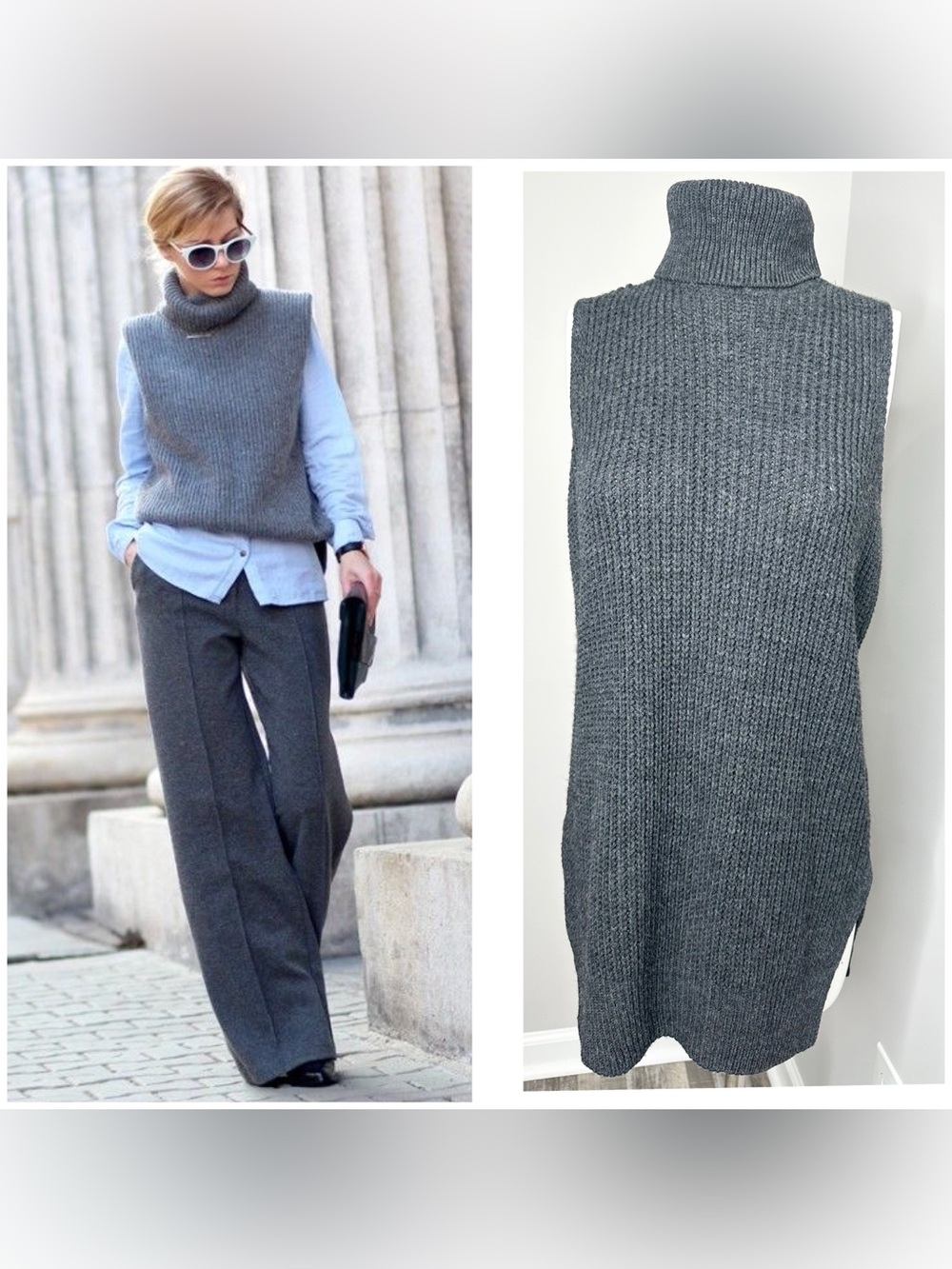 Atmosphere Grey Sleeveless Turtleneck Knit Sweater- small